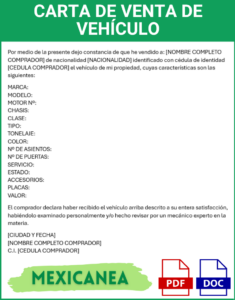 Carta de Venta de Vehículo | Modelos y Ejemplos | Word - PDF
