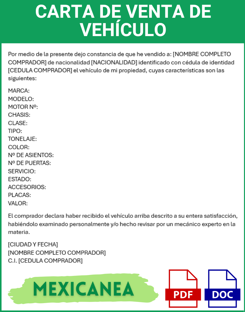 ejemplo de carta de venta de vehículo méxico