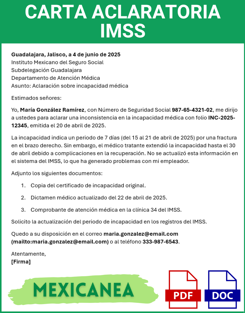 ejemplo de carta aclaratoria IMSS