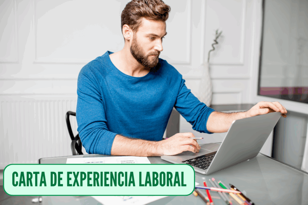 una persona realizando una carta de experiencia laboral en su ordenador desde una plantilla de nuestra web