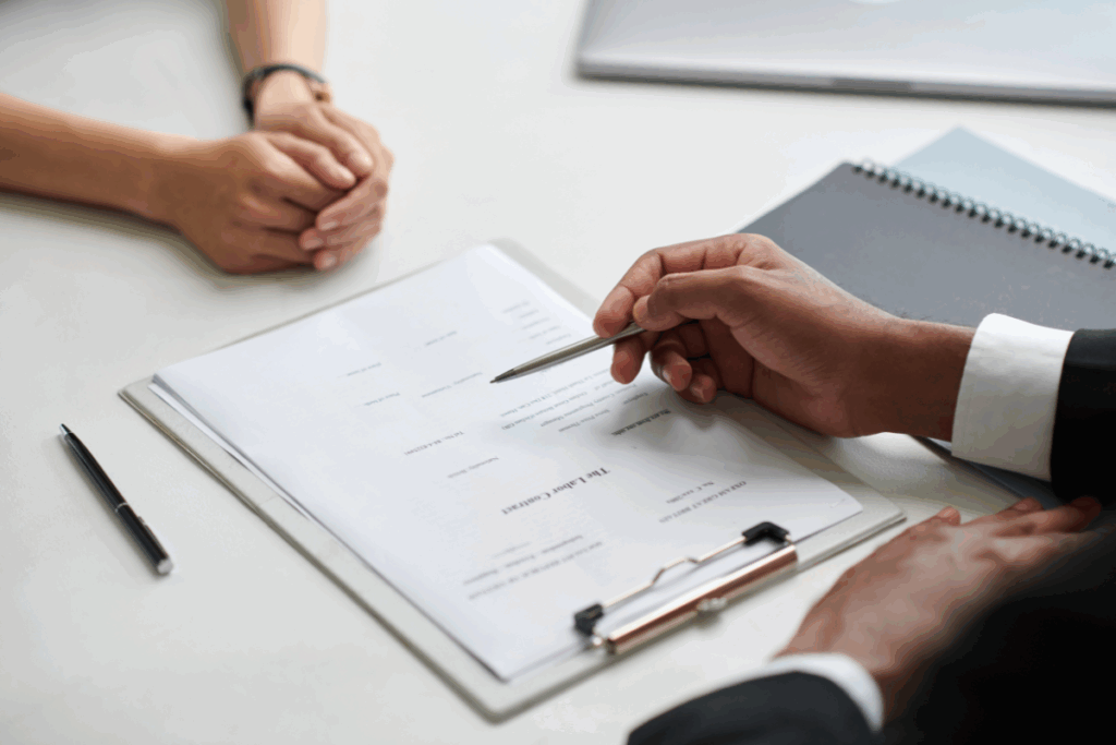 dos personas con una carta de experiencia laboral, revisando datos para ver qué contiene