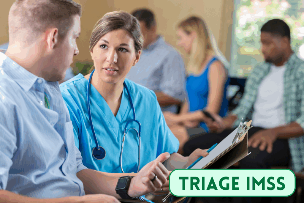 una enfermera atendiendo a pacientes y valorando el Triage IMSS