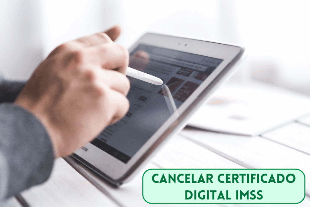 persona cancelando el certificado digital IMSS en una oficina