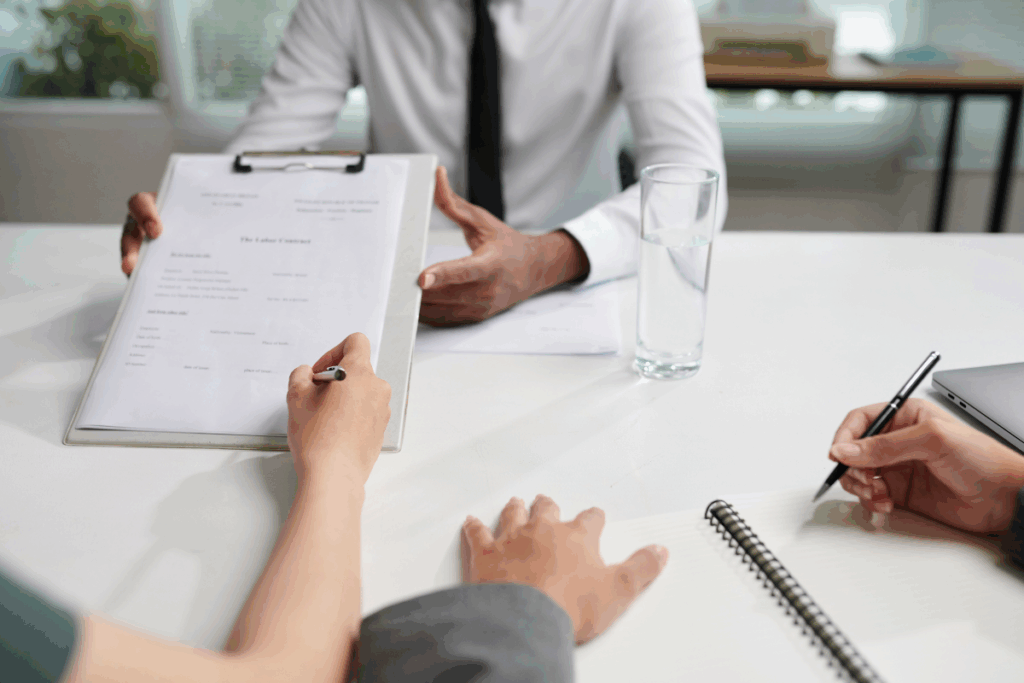 persona firmando la carta para solicitar la transferencia de semanas cotizadas
